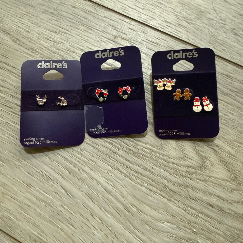 Nwt Claires Christmas Sterling Silver Stud Earrings 5 26$